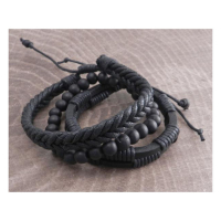 Amigaz Rope Sliders & Wood Bead bracelet black
