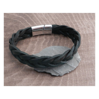 Amigaz Leather Braided bracelett with bar clamp black