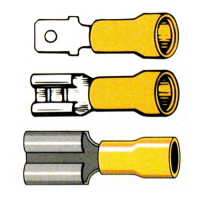 Connectors, slide-on terminal PVC, crimp. Yellow 1/4" male