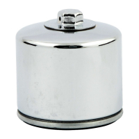 K&N, spin-on oil filter with top nut. Chrome