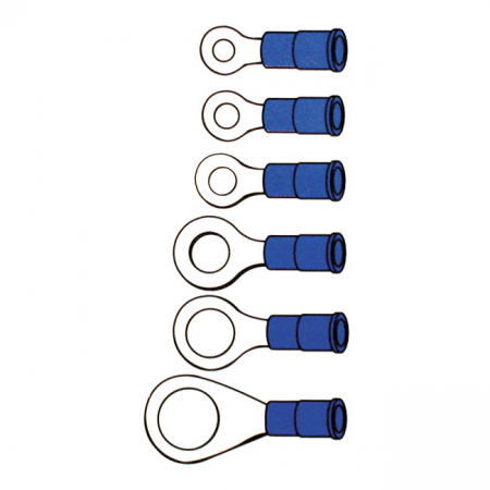 Connectors, ring terminal PVC, crimp. Blue 3.5mm