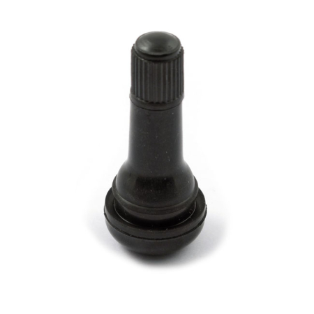 PRESS-IN TUBELESS VALVE STEM. PLASTIC BLACK CAP LONG. BLACK. STRAIGHT
