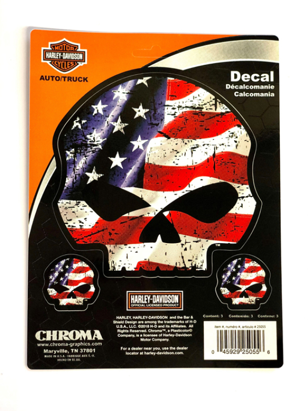 H-D TARRA SKULL WITH AMERICAN FLAG 12 X 12 CM CG25055