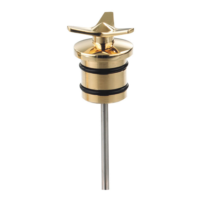 KUSTOM TECH, SPINNER OIL TANK PLUG. BRASS. POLISHED 3-D PRECISION CNC 532140