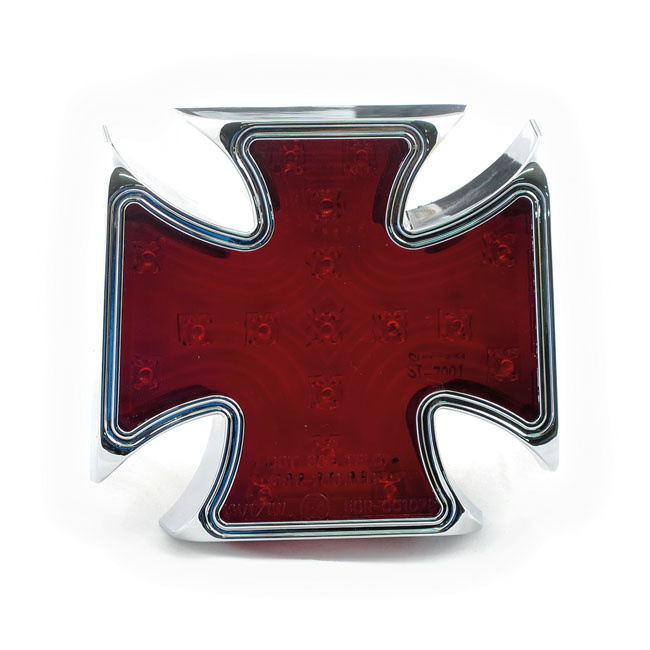 MALTESE CROSS BILLET LED TAILLIGHT. RED LENS LED LIGHTED MALTEZER CROS 900395