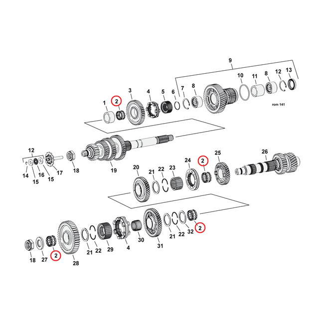 NEEDLE BEARING, MAIN & COUNTER SHAFTS 4 USED. OEM REPLACEMENT REFERENC 921496