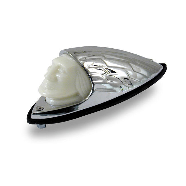 INDIAN HEAD FRONT FENDER LIGHT. CHROME, WHITE LENS CHROME PLATED FENDE 940541