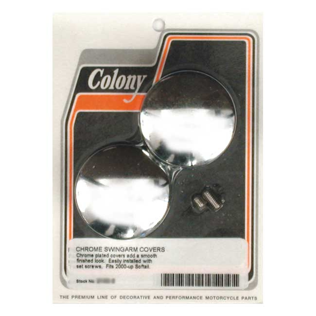 COLONY, SWINGARM PIVOT BOLT COVER SET. CHROME, DOMED INSTALLS WITH A S 989899