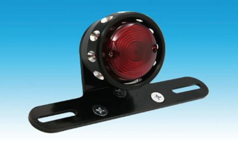 RETRO DRILLED LED TAILLIGHT, BLACK, WITH BRACKET, RED LENS 683072