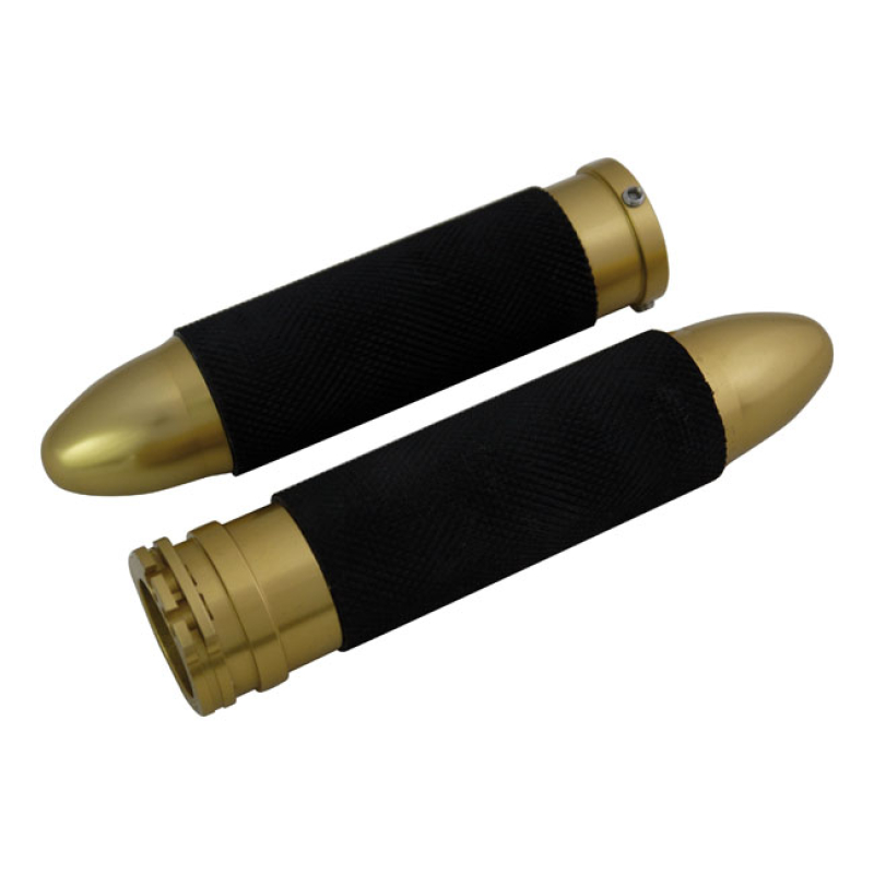 HANDLEBAR GRIP SET, BULLET. GOLD GOLD ANODIZED. MACHINED ALUMINUM HAND 509011
