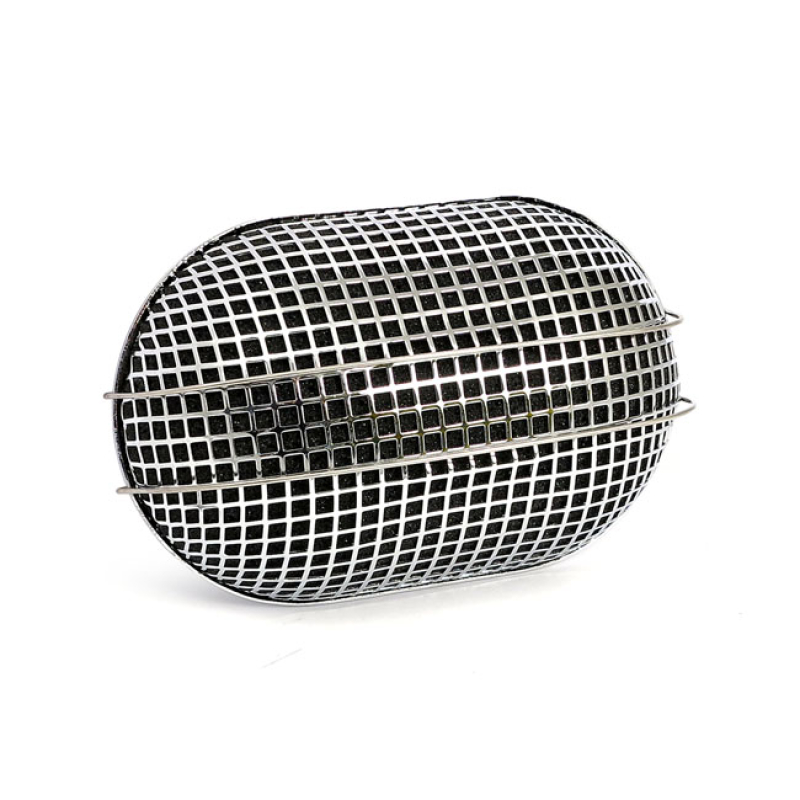 BREATHER STYLE AIR CLEANER ASSEMBLY, OVAL. CHROME CLASSIC STEEL MESH A 509314