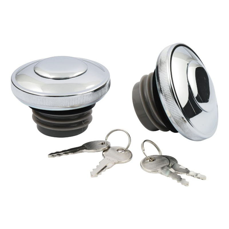 GAS CAP SET WITH LOCK, CHROME WITHOUT KEYHOLE COVER. INCLUDES 2 KEYS 509953