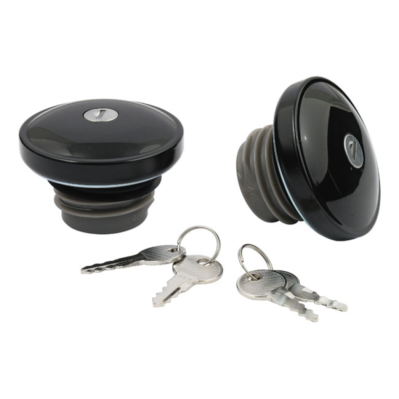 GAS CAP SET WITH LOCK, BLACK WITHOUT KEYHOLE COVER. INCLUDES 2 KEYS 509954