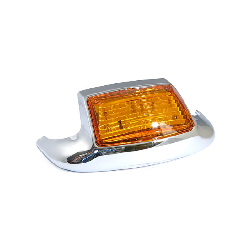 FENDER TIP WITH LIGHT, FRONT CHROME WITH AMBER LENS AND LED. 514716