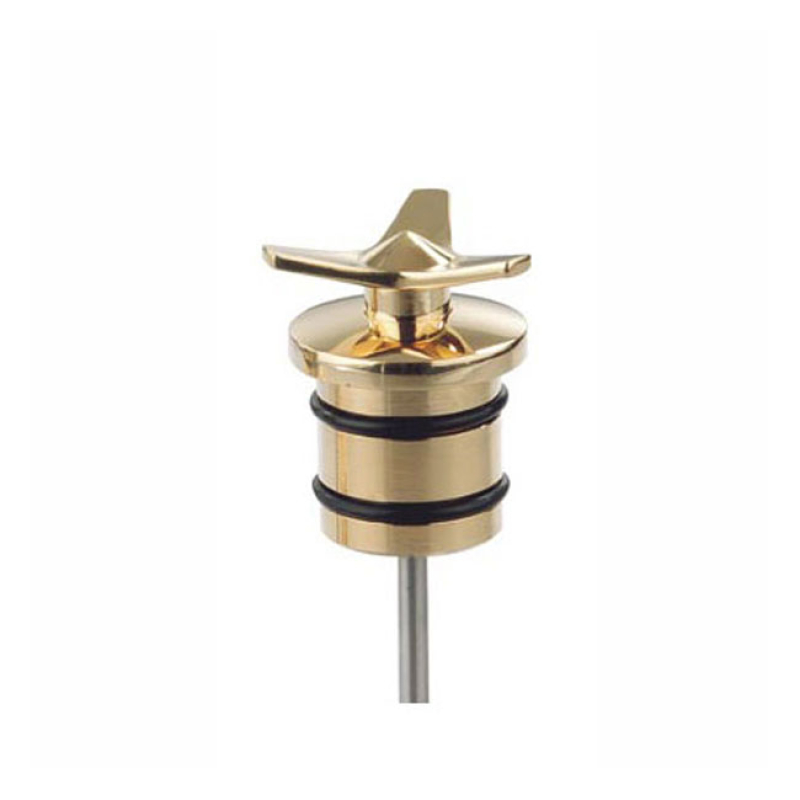 KUSTOM TECH, SPINNER OIL TANK PLUG. BRASS. POLISHED 3-D PRECISION CNC 532141