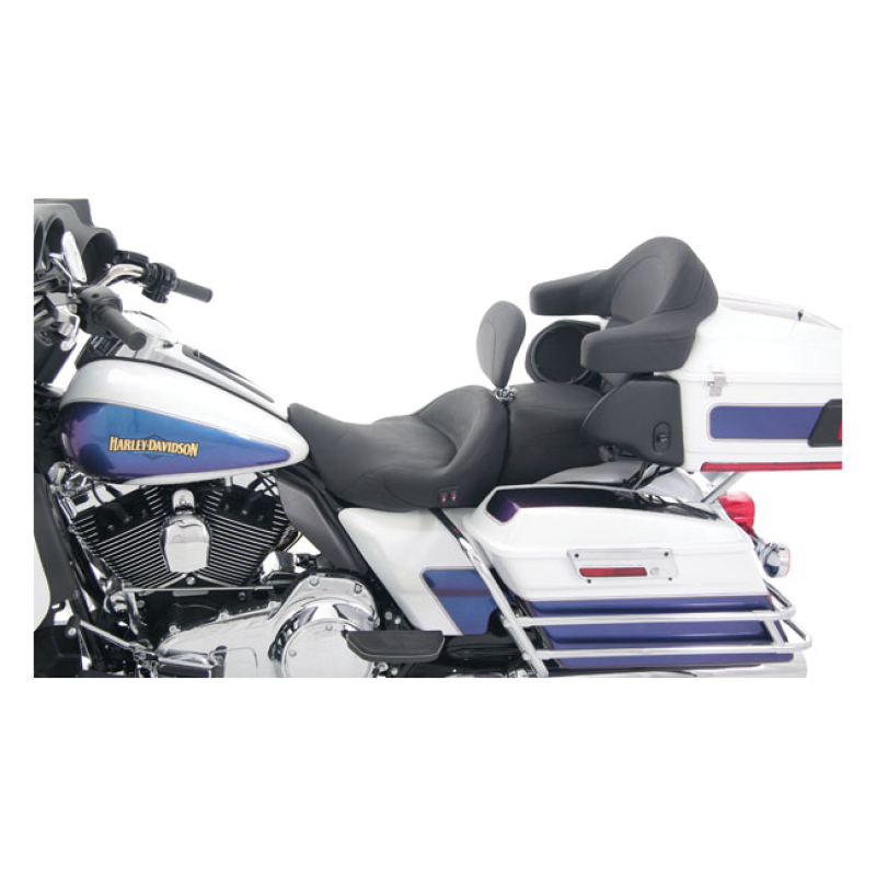MUSTANG, SUPER TOURING SEAT. WITH RIDER BACKREST. HEATED BLACK. FRONT 537066