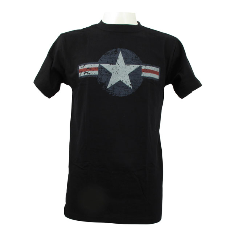 ARMY SURPLUS AIR FORCE STAR & BARS T-SHIRT BLACK BLACK, SIZE S 545047
