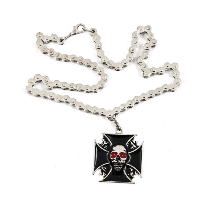 NECKLACE MALTESE CROSS, RED EYES SKULL 545457