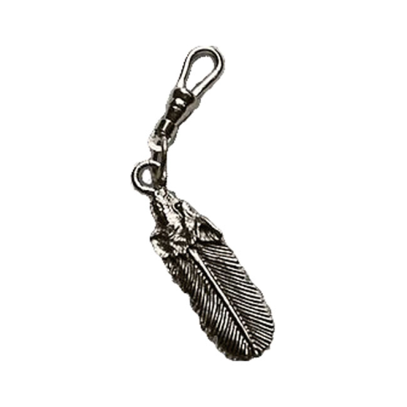 WOLF'S HEAD FEATHER ZIPPER PULL 550591