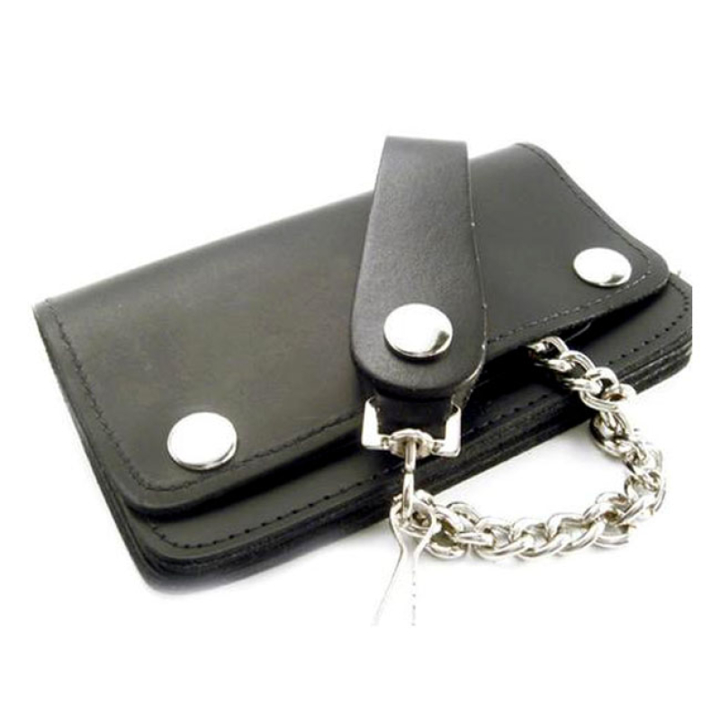 AMIGAZ BLACK LEATHER BIKER CHAIN WALLET WITH ZIPPER CHANGE COMPARTMENT 563414