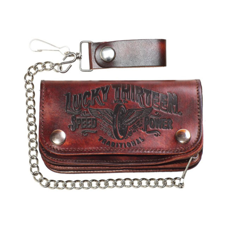 LUCKY 13 TRADITIONAL LEATHER EMBOSSED CHAIN WALLET 566624