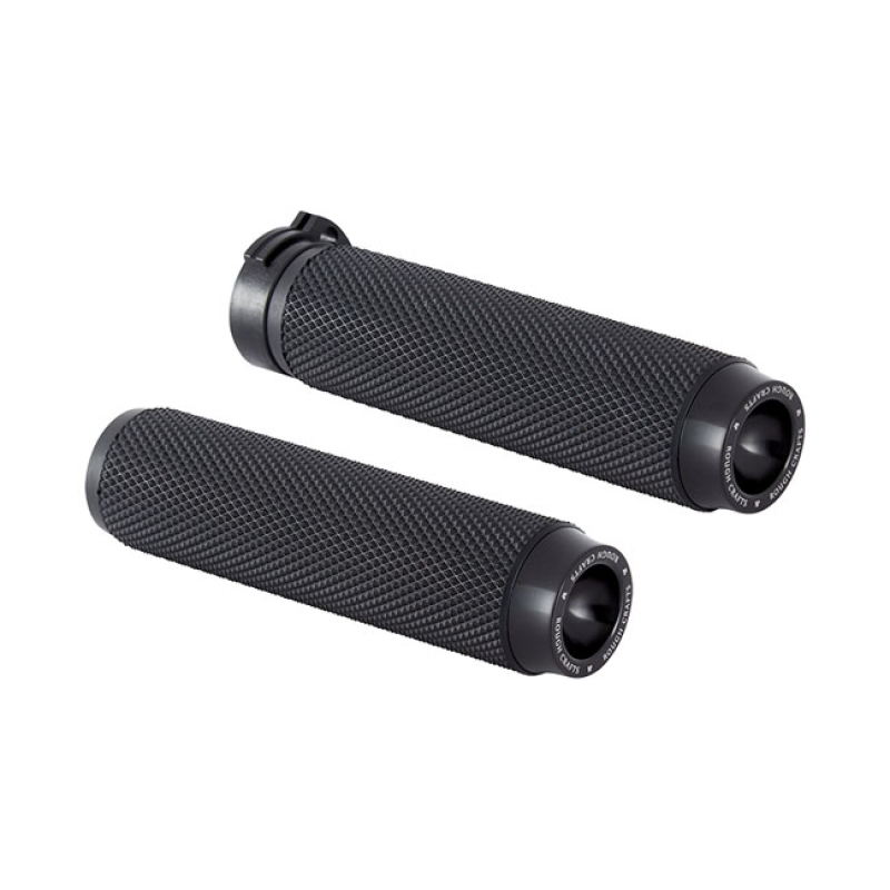 ROUGH CRAFTS, KNURLED RUBBER HANDLEBAR GRIPS. BLACK ALL BLACK FINISH. 599472