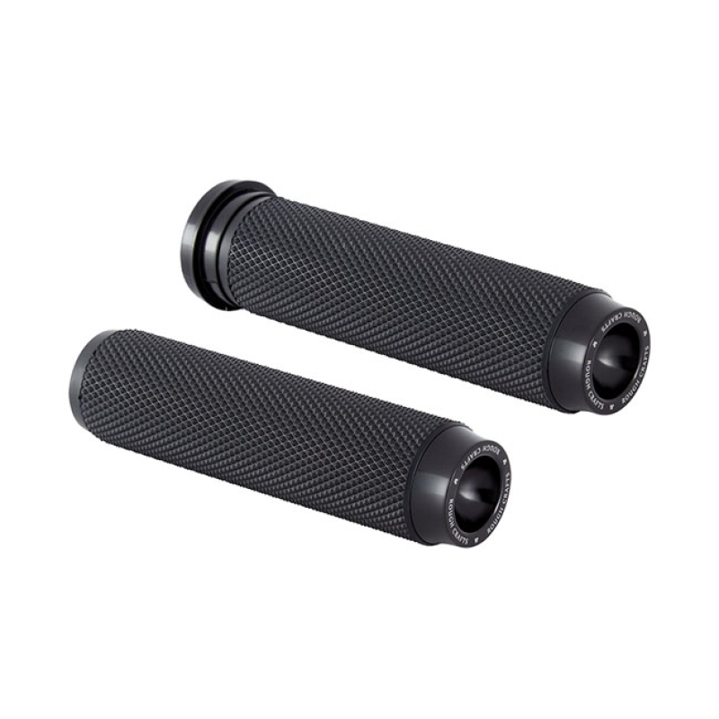 ROUGH CRAFTS, KNURLED RUBBER HANDLEBAR GRIPS. BLACK ALL BLACK FINISH. 599474
