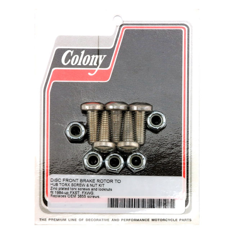 COLONY, FRONT BRAKE ROTOR BOLT & NUT KIT. FLAT TORX ZINC 599681
