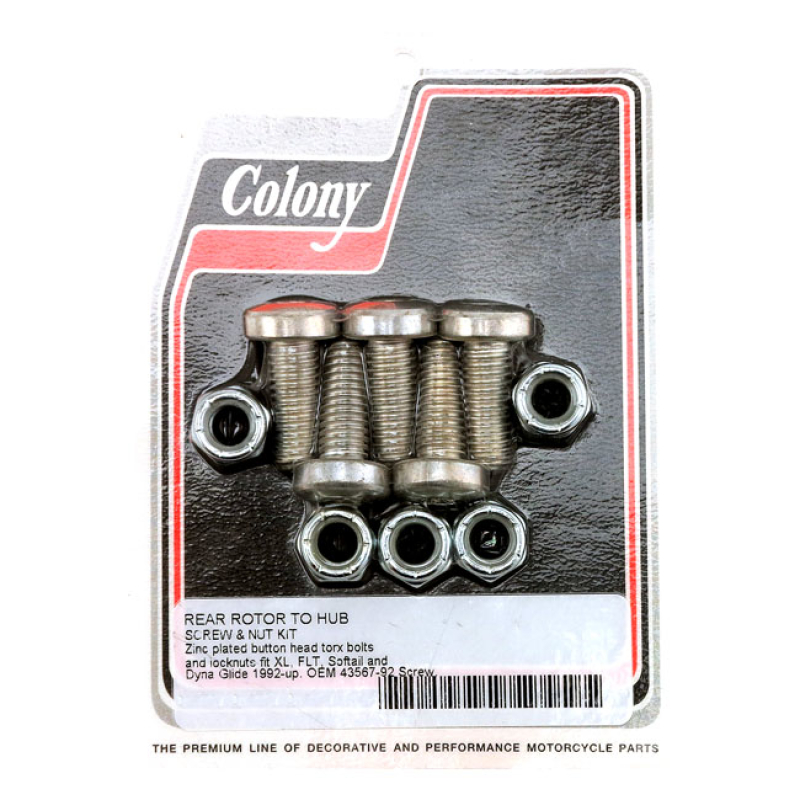 COLONY, REAR BRAKE ROTOR BOLT & NUT KIT. ZINC, TORX 599683