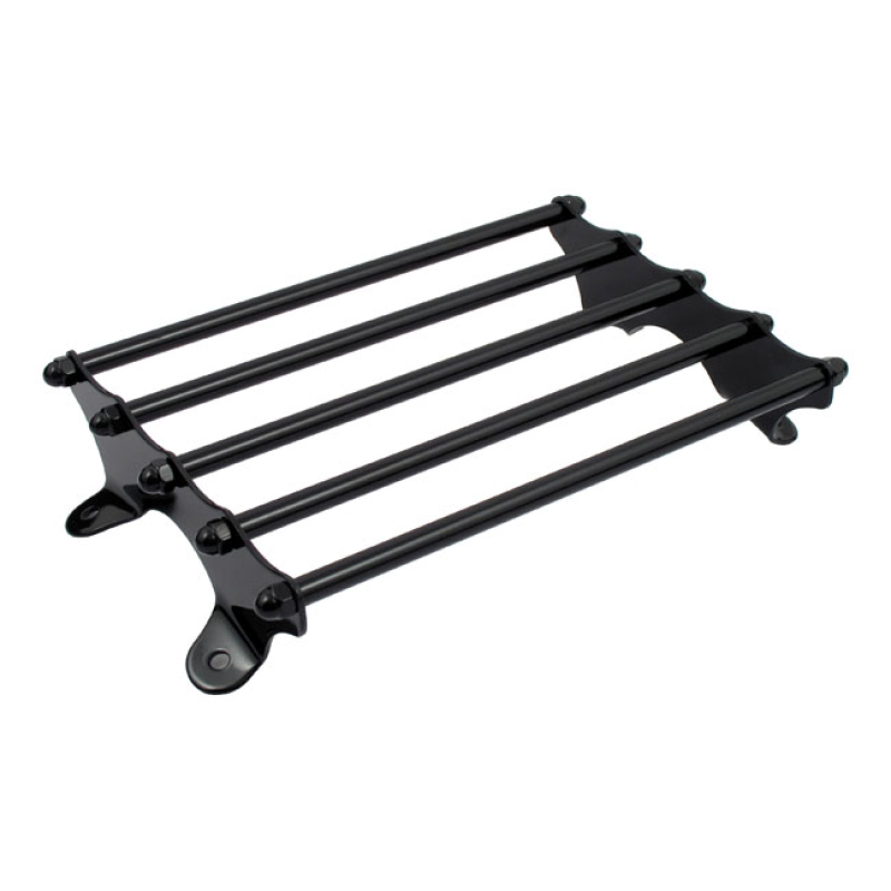 PAUGHCO, EARLY STYLE LUGGAGE RACK. BLACK BLACK STEEL. FENDER MOUNTED V 900892