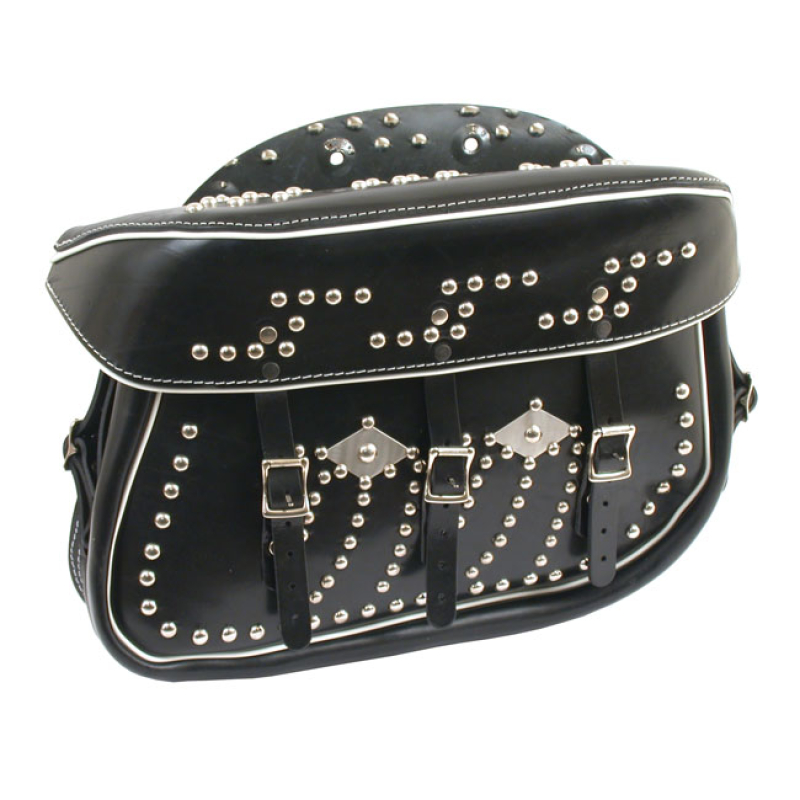 49-UP 45" STREAMLINER LEATHER SADDLEBAG SET. BLACK GENUINE LEATHER. ST 903024