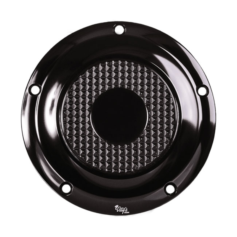 VITY'S DESIGN, DIAMOND DERBY COVER. BLACK GLOSS BLACK ANODIZED FINISH. 906283