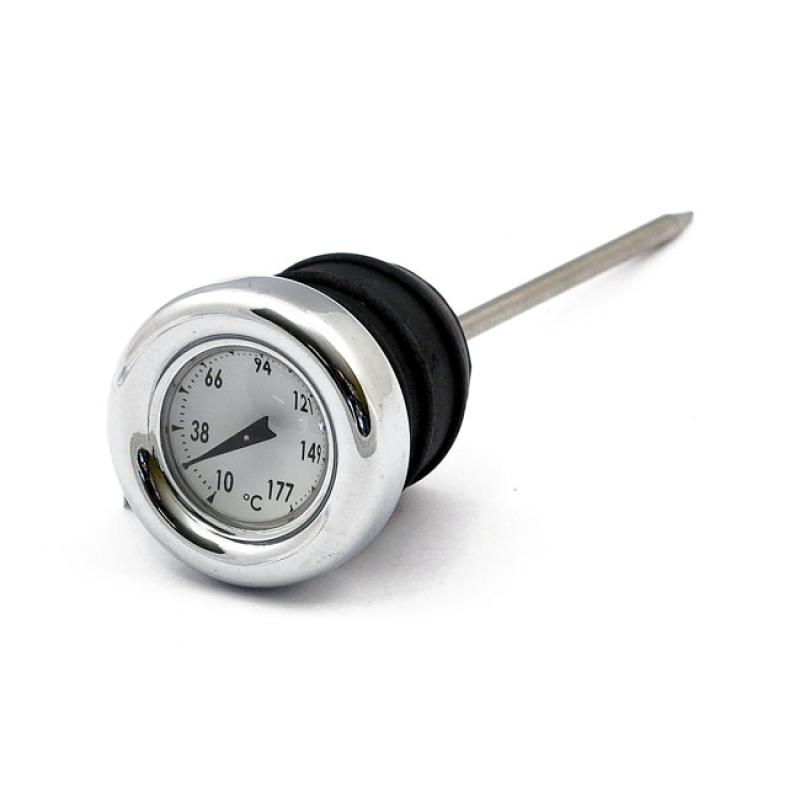 OIL TANK DIPSTICK WITH TEMPERATURE GAUGE. CHROME WHITE FACE DIPSTICK = 907076