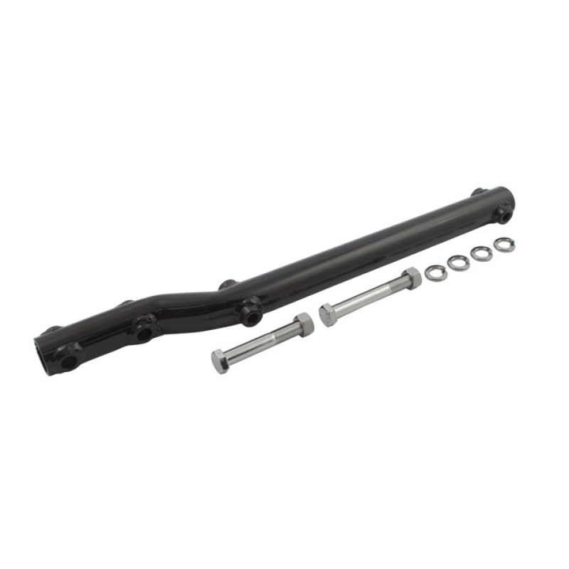 EXHAUST SUPPORT BRACKET, RIGHT SIDE BLACK PAINTED STEEL. STOCK REPLACE 908975