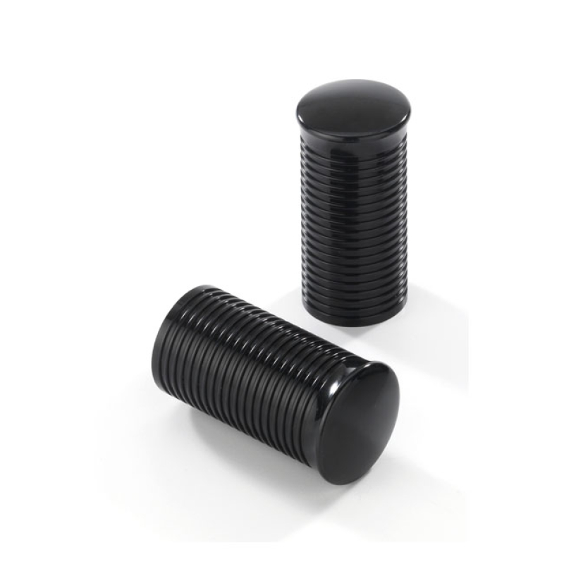 KUSTOM TECH, FL HANDLEBAR GRIP ENDS. RIBBED BLACK ALUMINUM BLACK ANODI 914961