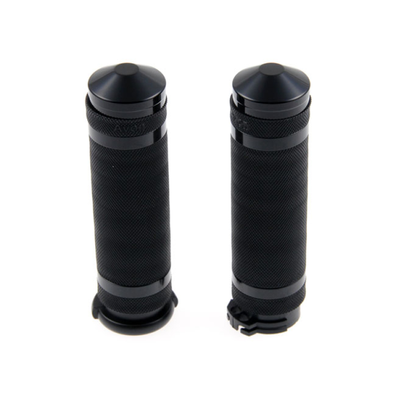 CULT-WERK, 1&quot; / 25.4MM GROOVED HANDLEBAR GRIPS. BLACK BLACK POWDER COA 921682
