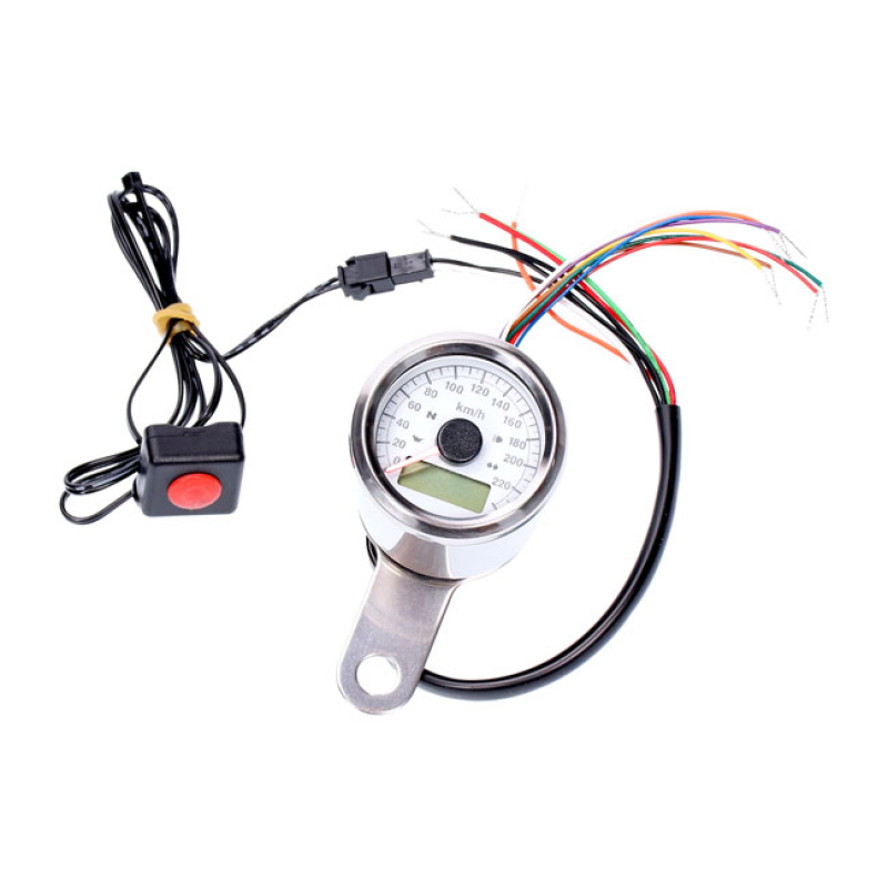 STOKER, ELECTRONIC SPEEDOMETER 48MM. CHROME, WHITE FACE WHITE FACE PLA 928215