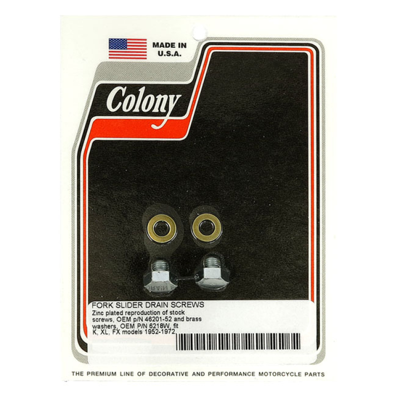COLONY, FORK SLIDER DRAIN SCREWS. ZINC ZINC PLATED. OEM STYLE HEX.  OE 929839