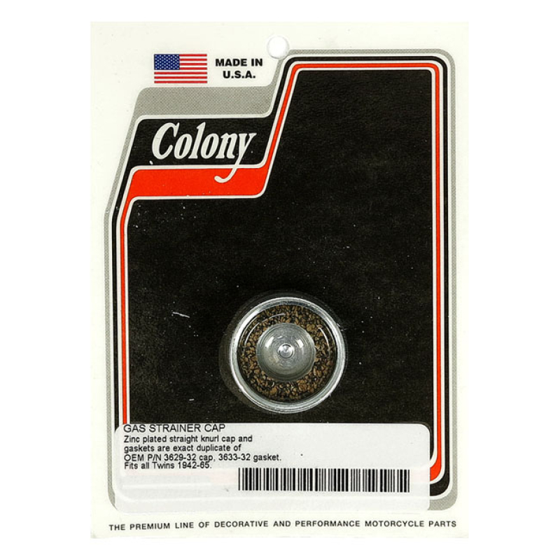 COLONY, GAS STRAINER CAP. 42-65 STYLE. ZINC ZINC PLATED STRIPED STRAIG 929863