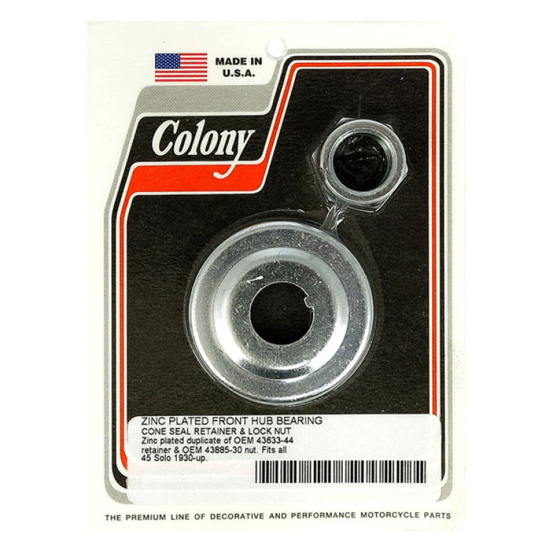 COLONY, WHEEL BEARING CONE SEAL RETAINER & NUT KIT. ZINC ZINC PLATED S 929885