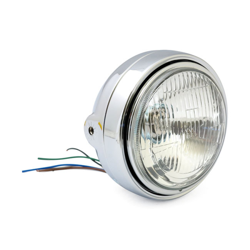 ROADSTER 5-3/4" H4 HEADLAMP. SIDE MOUNT. CHROME - CHROME PLATED STEEL 943810