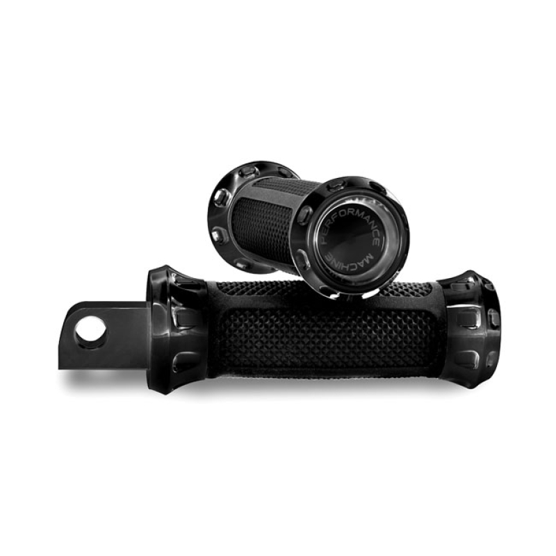 PM, OVERDRIVE FOOT PEG SET. BLACK BLACK ANODIZED FINISH.  CNC MACHINED 953665