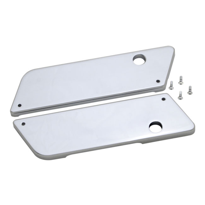 COVINGTONS, SADDLEBAG LATCH COVER SET. SMOOTH. CHROME CNC MACHINED FRO 953727