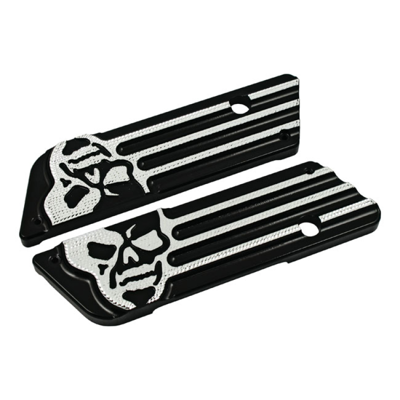 COVINGTONS, SADDLEBAG LATCH COVER SET. SKULL. BLACK DC BLACK ANODIZED 953876