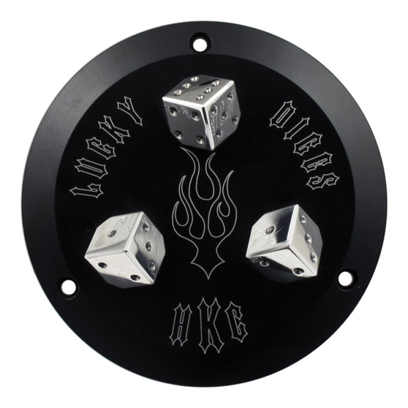 HELLS KITCHEN CHOPPERS, DERBY COVER LUCKY DICE. BLACK CNC MACHINED FRO 954233