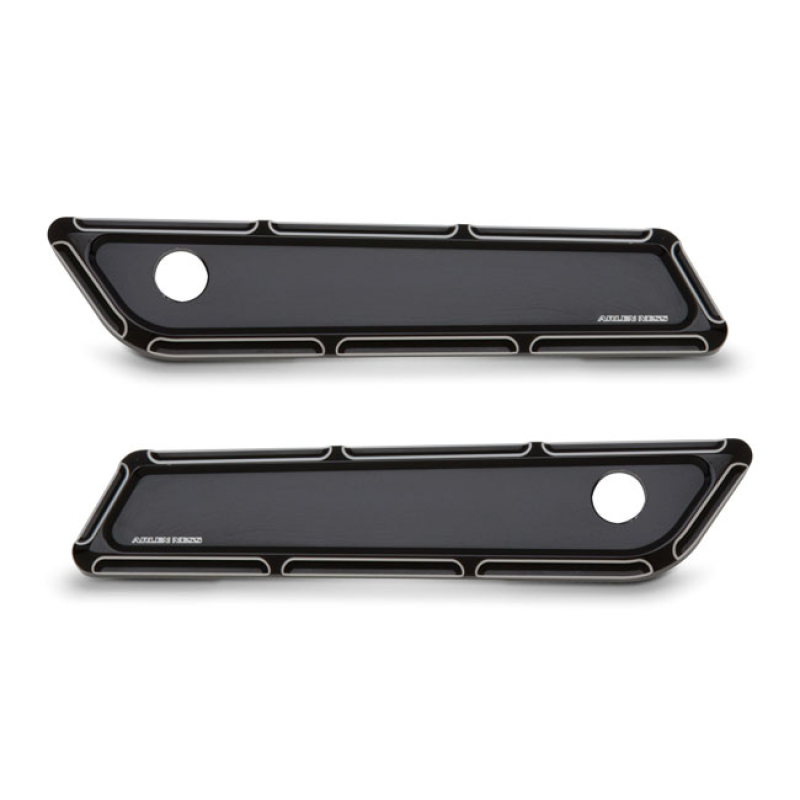 ARLEN NESS, SADDLEBAG LATCH COVER SET. BEVELED, BLACK CC BLACK ANODIZE 956417