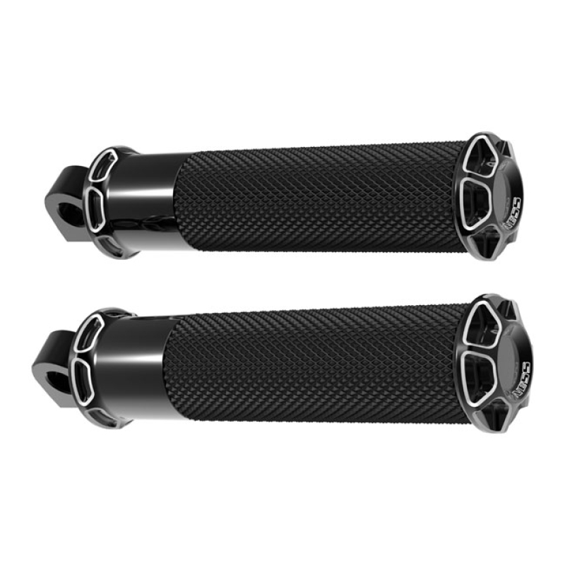ARLEN NESS, BEVELED FUSION FOOT PEGS. BLACK WITH TRADITIONAL H-D MALE 960345