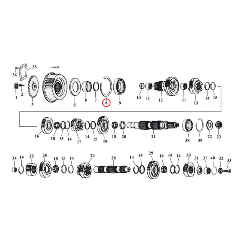 JIMS, RETAINING RING MAINSHAFT BEARING, LEFT 1 USED.  OEM REPLACEMENT 961363