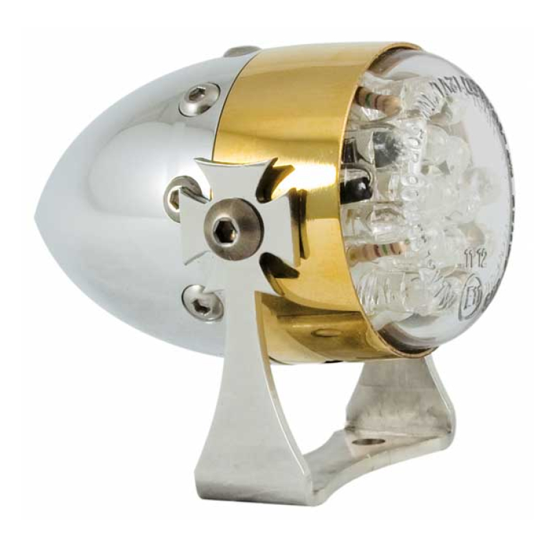 HKC, RETRO LED TAILLIGHT. POLISHED ALU. BRASS FRONT RING 982022