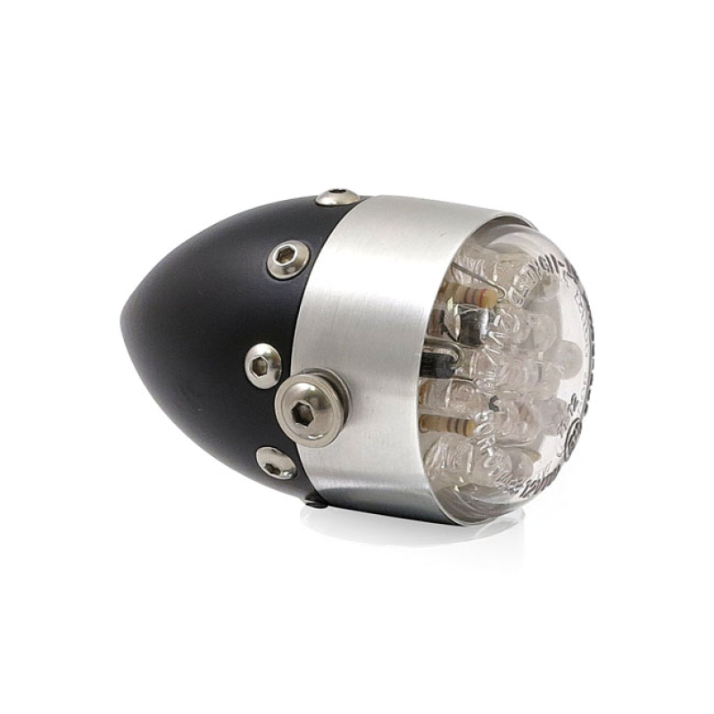 HKC, RETRO LED TAILLIGHT. MATTE BLACK. ALU FRONT RING ECE APPROVED TAI 982027